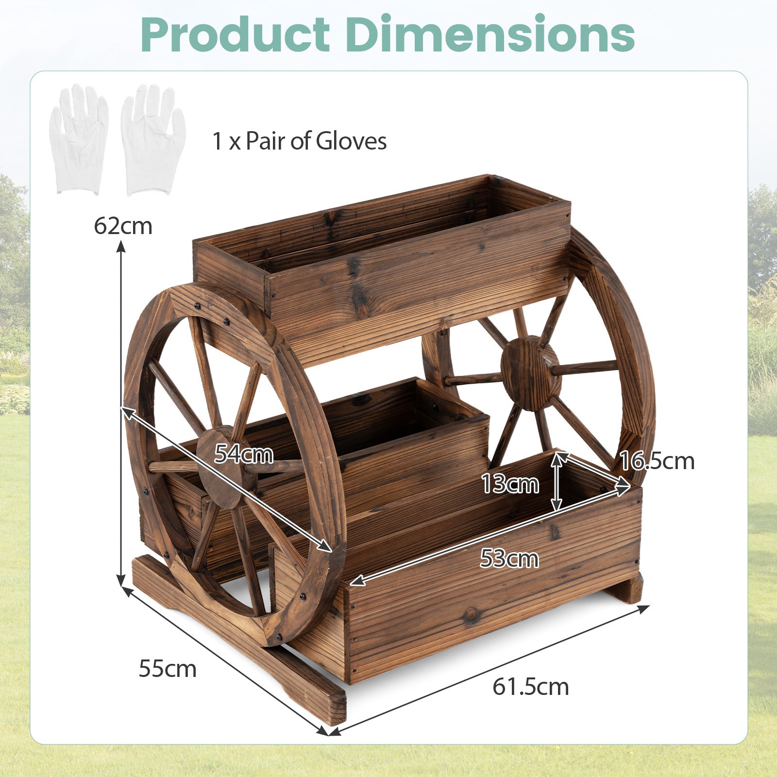 2-Tier Rustic Wood Wagon Planter with 3 Growing Boxes and Drainage Holes-Coffee