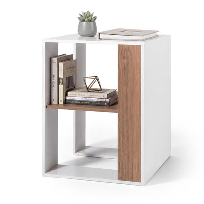 2-Tier Square End Table with Storage Shelf for Living Room Bedroom-Natural & White