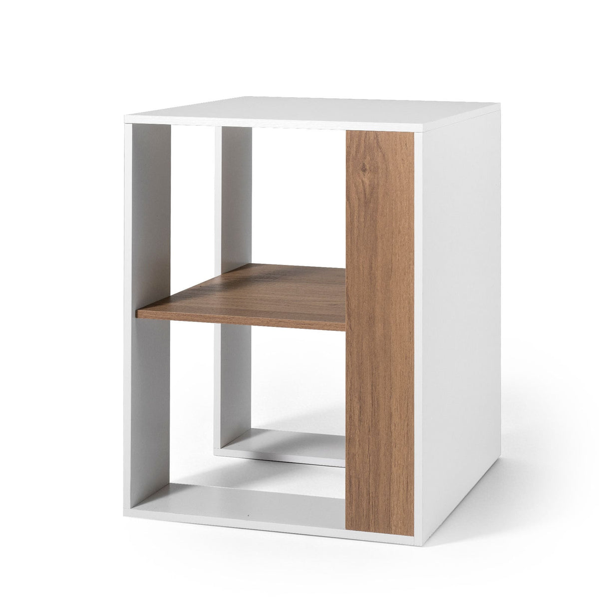 2-Tier Square End Table with Storage Shelf for Living Room Bedroom-Natural & White