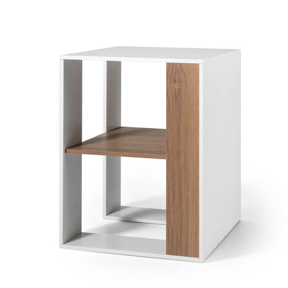 2-Tier Square End Table with Storage Shelf for Living Room Bedroom-Natural & White