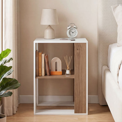 2-Tier Square End Table with Storage Shelf for Living Room Bedroom-Natural & White
