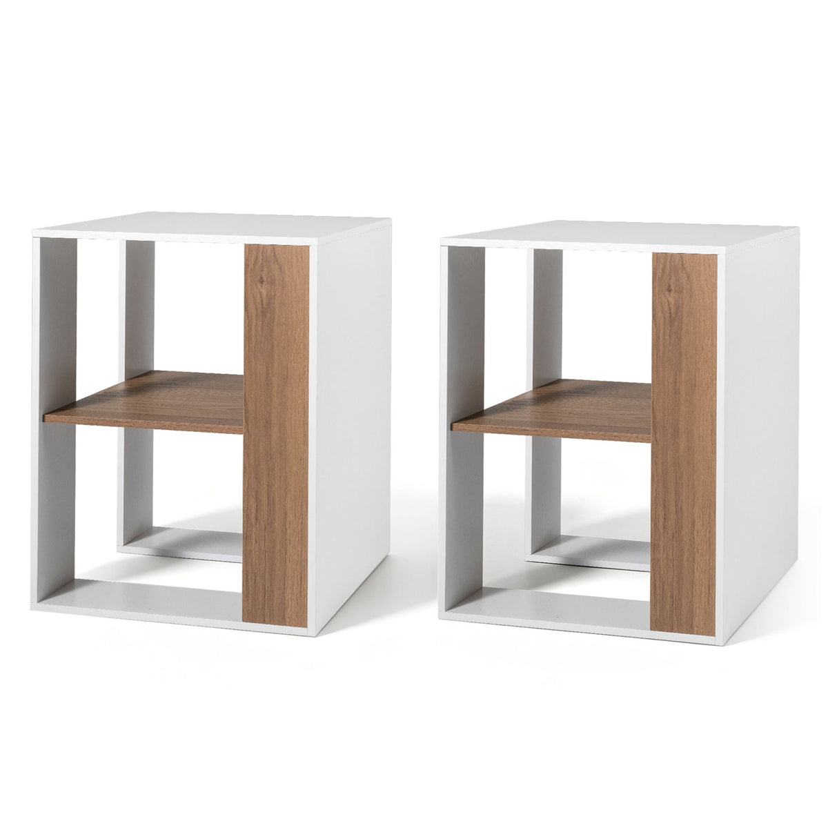 2-Tier Square End Table with Storage Shelf for Living Room Bedroom Set of 2