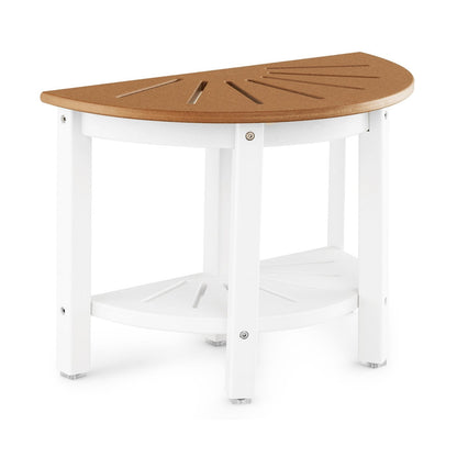 2-Tier HDPE Bath Spa Bench Seat with Storage Shelf and Non-slip Foot Pads-Brown