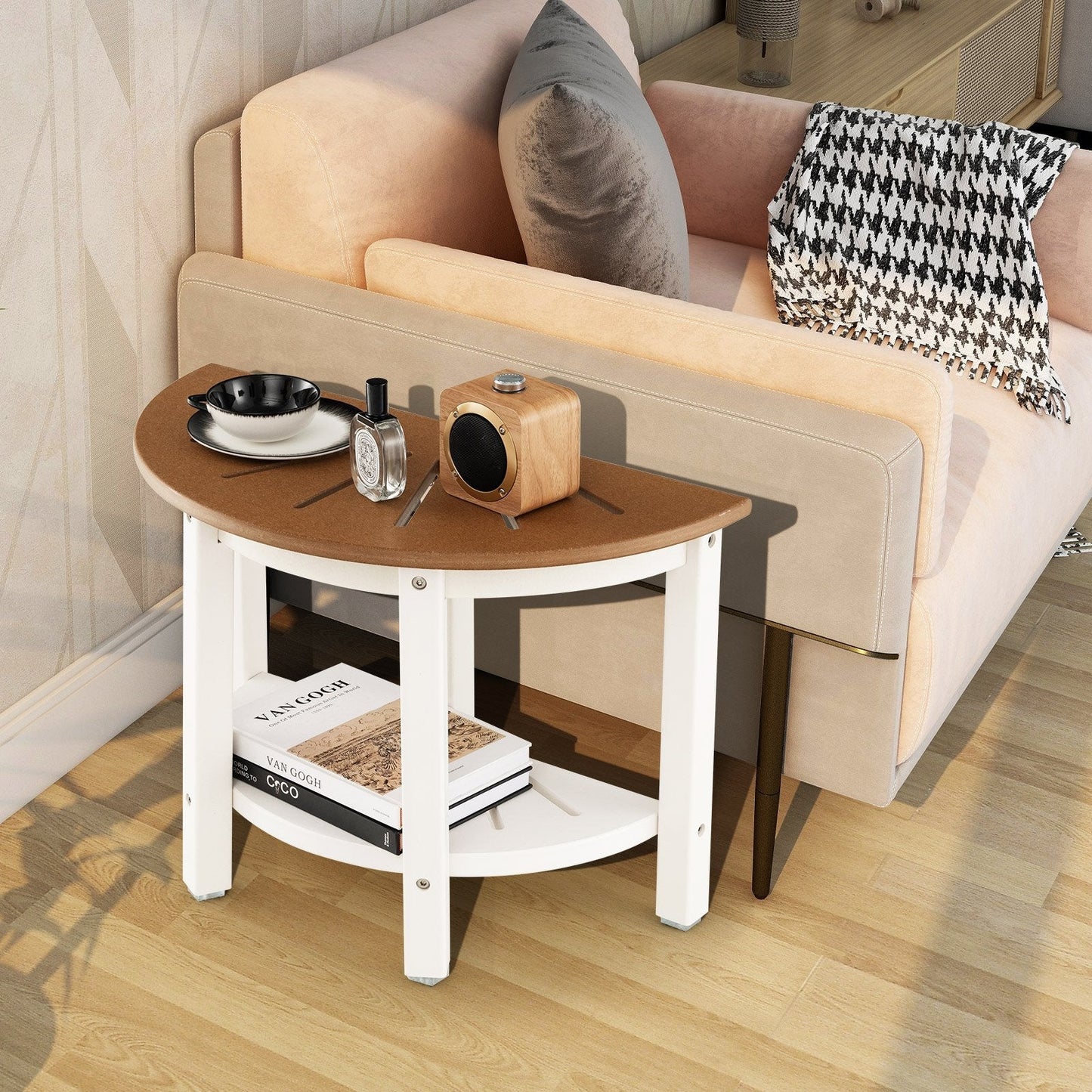 2-Tier HDPE Bath Spa Bench Seat with Storage Shelf and Non-slip Foot Pads-Brown