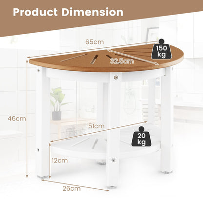 2-Tier HDPE Bath Spa Bench Seat with Storage Shelf and Non-slip Foot Pads-Brown