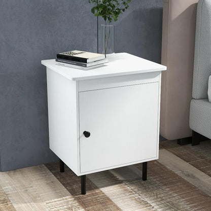 2-Tier Nightstand with Single Door Cabinet for Bedroom-White