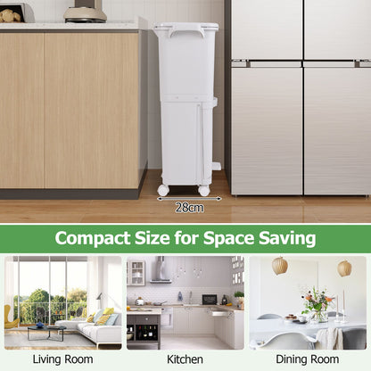 2-Tier Trash Can with Tilt-Designed Bottom Bin and Lockable Wheels