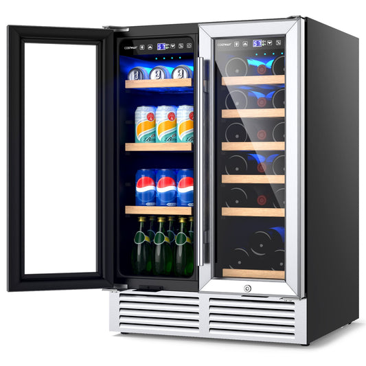 2-Door Dual Zone Beverage Wine Fridge in Silver