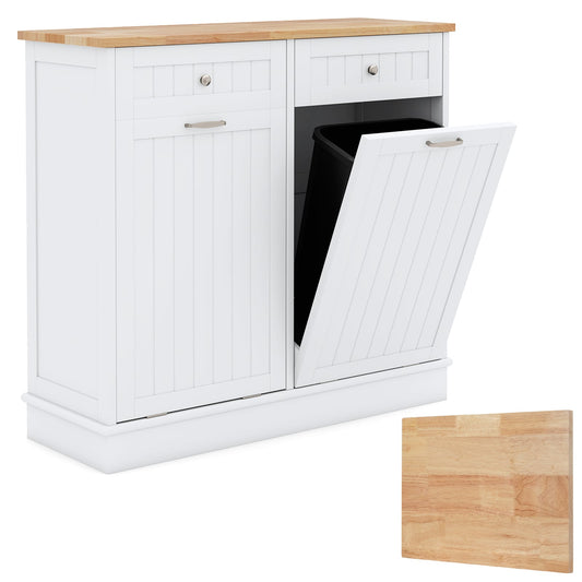 2-Door Kitchen Tilt Out Trash Bin Cabinet in White