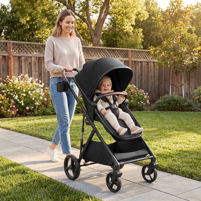 2 in 1 Baby Stroller Convertible High Landscape with Bassinet Mode Reversible Seat-Black