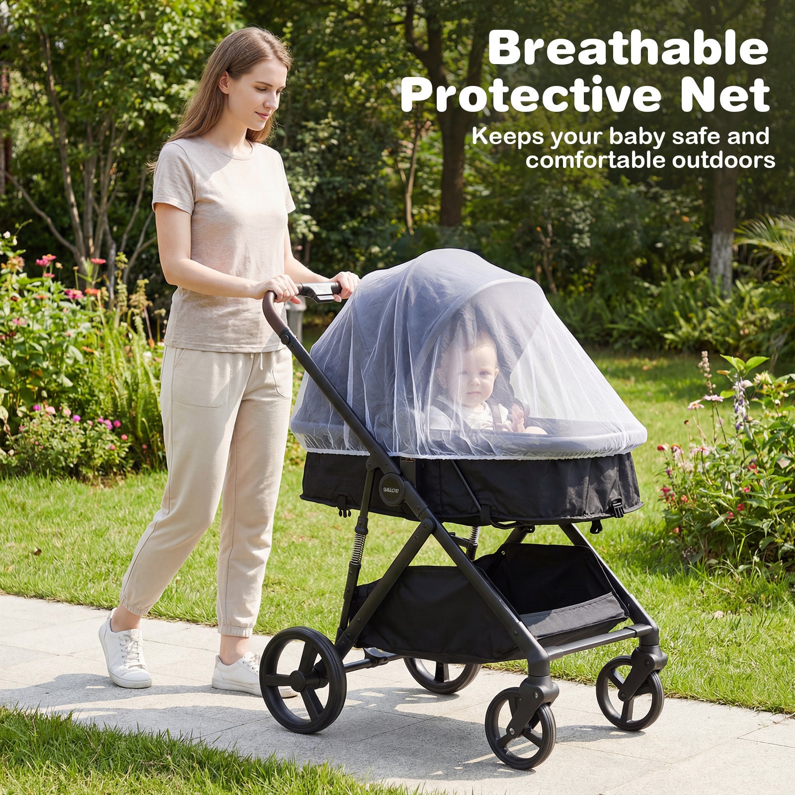 2 in 1 Baby Stroller Convertible High Landscape with Bassinet Mode Reversible Seat-Black