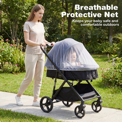 2 in 1 Baby Stroller Convertible High Landscape with Bassinet Mode Reversible Seat-Black