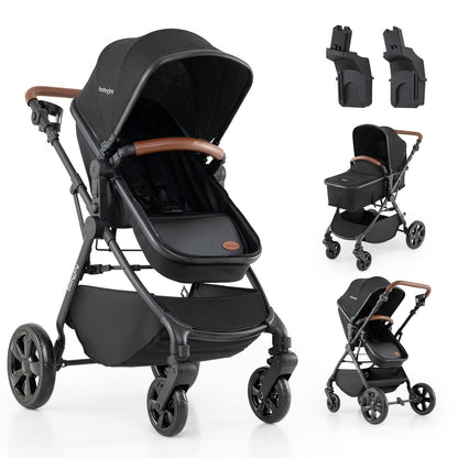 2-in-1 Convertible Baby Stroller with Car Seat Adapters High Landscape Folding Newborn Pram Stroller-Black