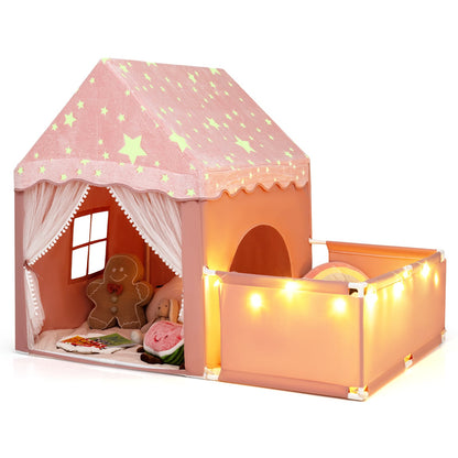 2-in-1 Kids Camping Tent with Attachable Side Playpen for Toddlers-Pink