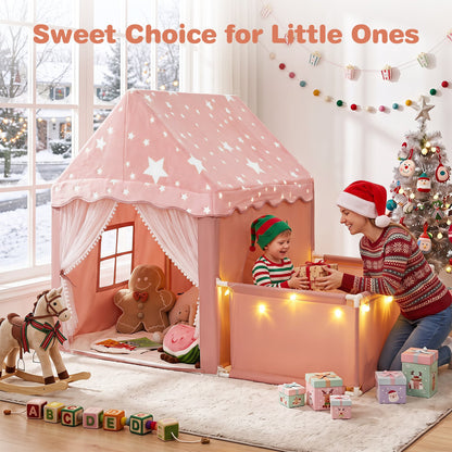 2-in-1 Kids Camping Tent with Attachable Side Playpen for Toddlers-Pink