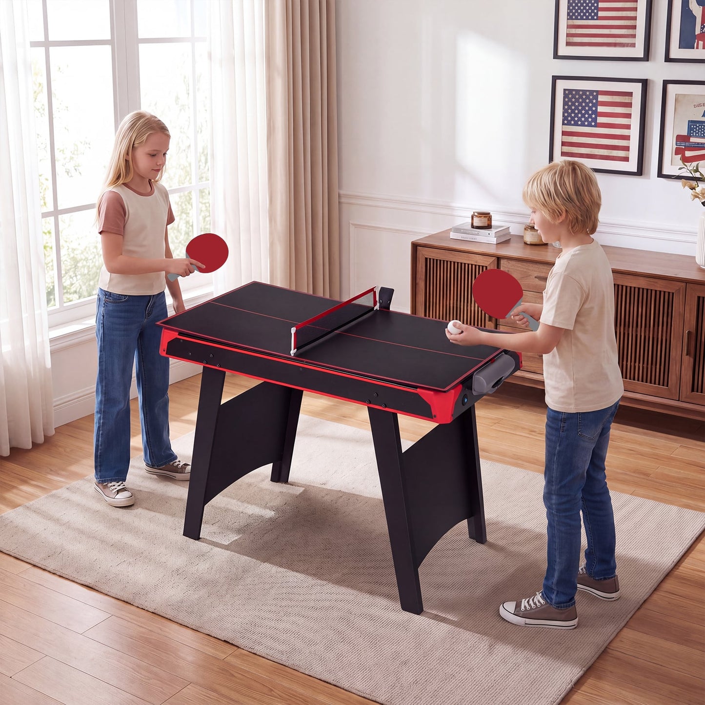 2-in-1 Multi-Game Table with Air Hockey and Table Tennis Top for Kids and Adults-Black