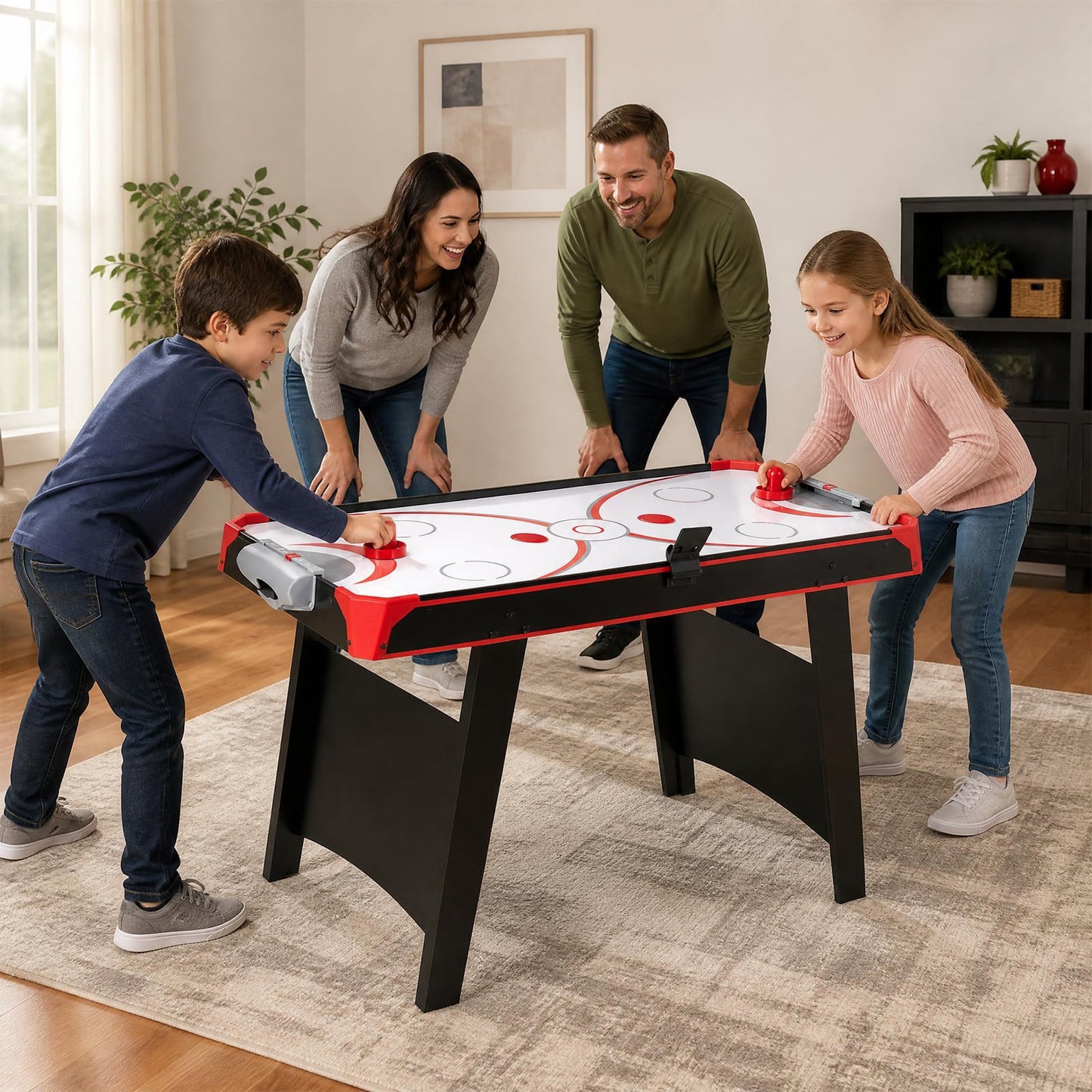 2-in-1 Multi-Game Table with Air Hockey and Table Tennis Top for Kids and Adults-Black