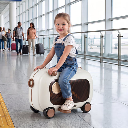 2-in-1 Ride-on Luggage for with Retractable Pedal and Strap for Ages 2+ Kids-Brown