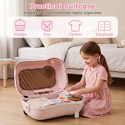 2-in-1 Ride-on Luggage for with Retractable Pedal and Strap for Ages 2+ Kids-Pink