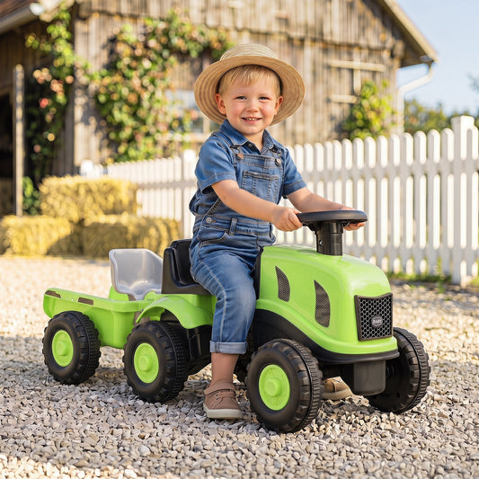2-in-1 Ride on Tractor with Detachable Trailer Foot-to-Floor Sliding Car with Air Horn-Green