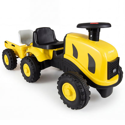 2-in-1 Ride on Tractor with Detachable Trailer Foot-to-Floor Sliding Car with Air Horn-Yellow