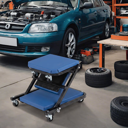 2-in-1 Rolling Creeper Seat Folding Creeper with 6 Universal Wheels-Blue