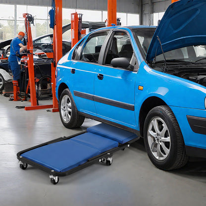 2-in-1 Rolling Creeper Seat Folding Creeper with 6 Universal Wheels-Blue