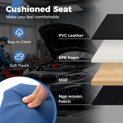 2-in-1 Rolling Creeper Seat Folding Creeper with 6 Universal Wheels-Blue