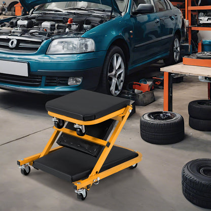 2-in-1 Rolling Creeper Seat Folding Creeper with 6 Universal Wheels-Yellow