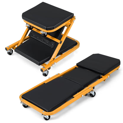 2-in-1 Rolling Creeper Seat Folding Creeper with 6 Universal Wheels-Yellow