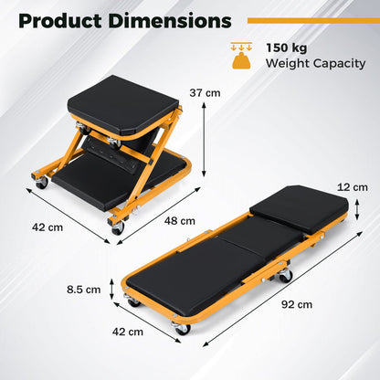 2-in-1 Rolling Creeper Seat Folding Creeper with 6 Universal Wheels-Yellow