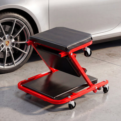 2-in-1 Rolling Folding Z Creeper Seat 36 Inch Roller Garage Chair with 6 Swivel Casters-Red