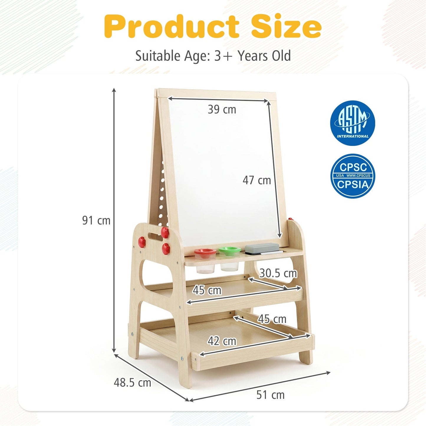2-in-1 Wooden Easel for Kids with Magnetic Whiteboard and Marble Run Game-Natrual
