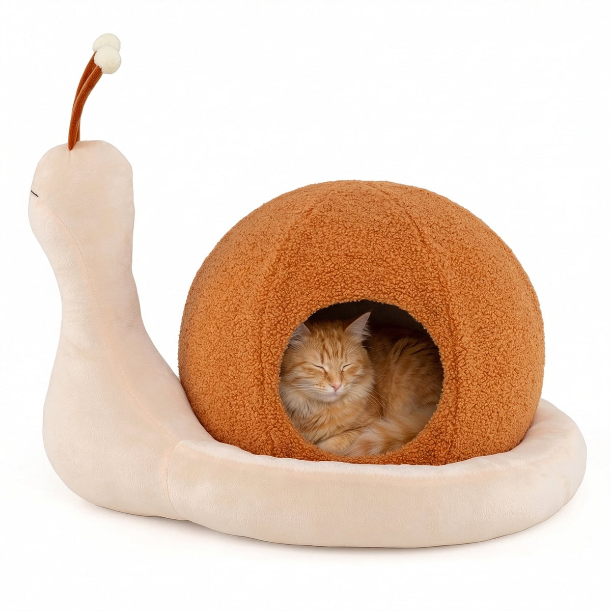 2-in-1 Cute Snail-Shaped Kitten Bed Cave in Brown