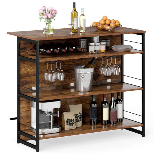 2-in-1 Home Bar Unit in Rustic Brown