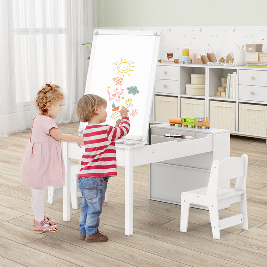 2-in-1 Kids Art Table and Easel Set with Chairs and Liftable Tabletop-White