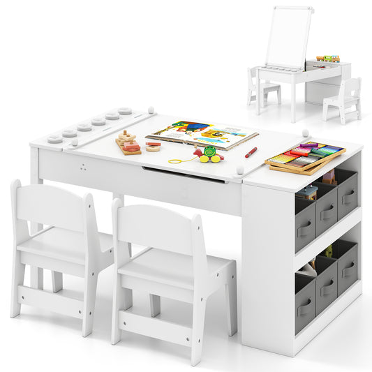 2-in-1 Kids Art Table and Easel Set with Chairs and Liftable Tabletop-White