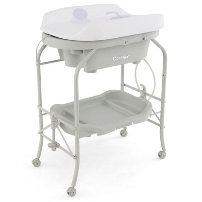 2-in-1 Baby Change Table with Bathtub and Folding Changing Station-Light Grey