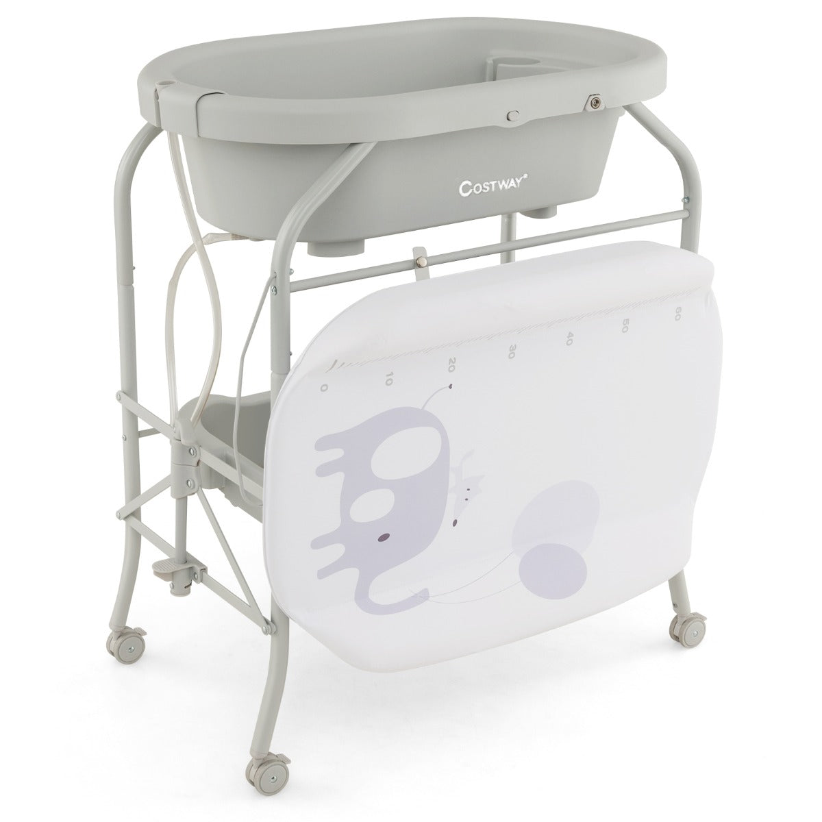 2-in-1 Baby Change Table with Bathtub and Folding Changing Station-Light Grey