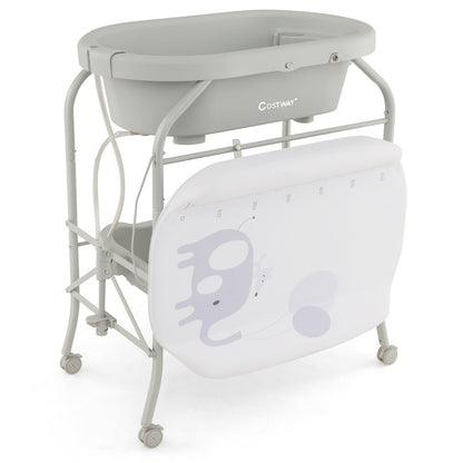 2-in-1 Baby Change Table with Bathtub and Folding Changing Station-Light Grey