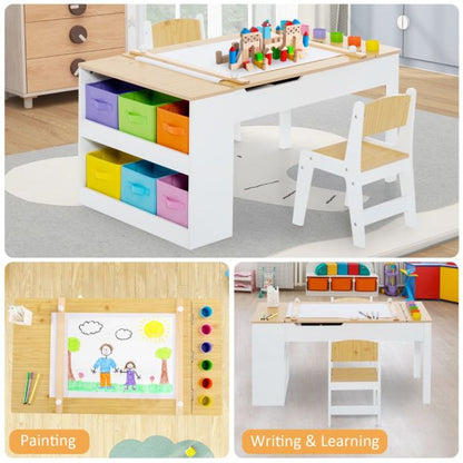 2-in-1 Kids Art Table Set with Chairs-Natural