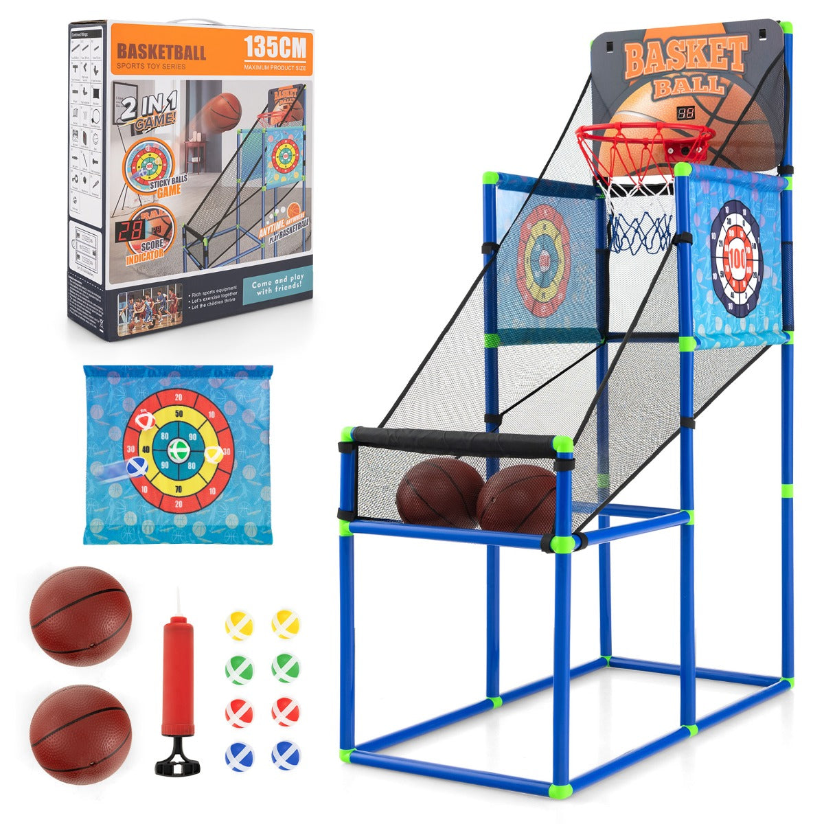 2-in-1 Kids Basketball Arcade Game with Electronic Scoreboard
