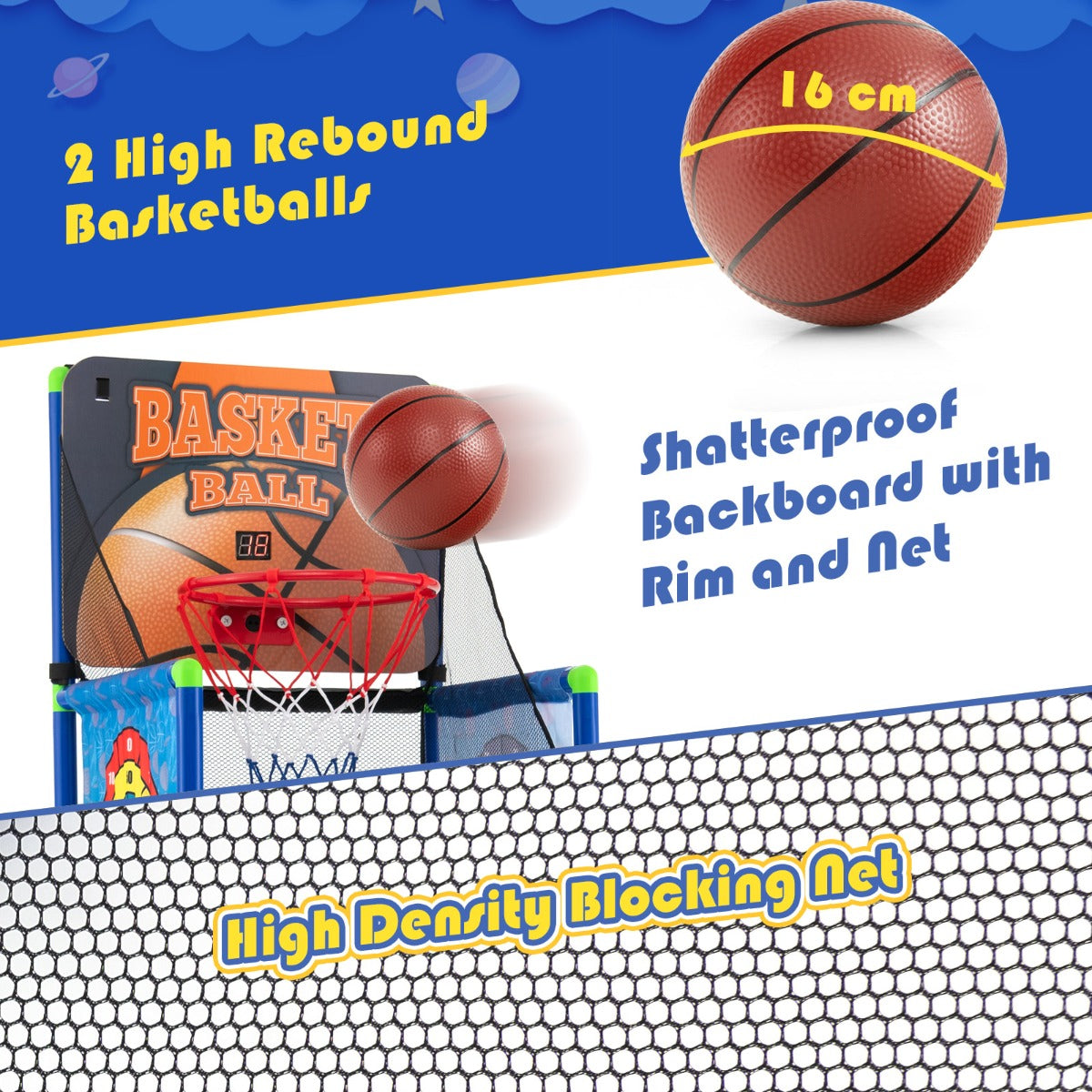 2-in-1 Kids Basketball Arcade Game with Electronic Scoreboard
