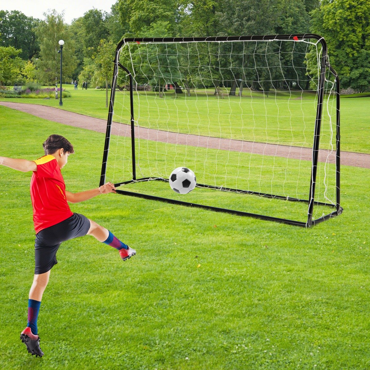 2-in-1 Kids Soccer Rebounder and Soccer Goal for Kids Aged 6+ Years Old-Black