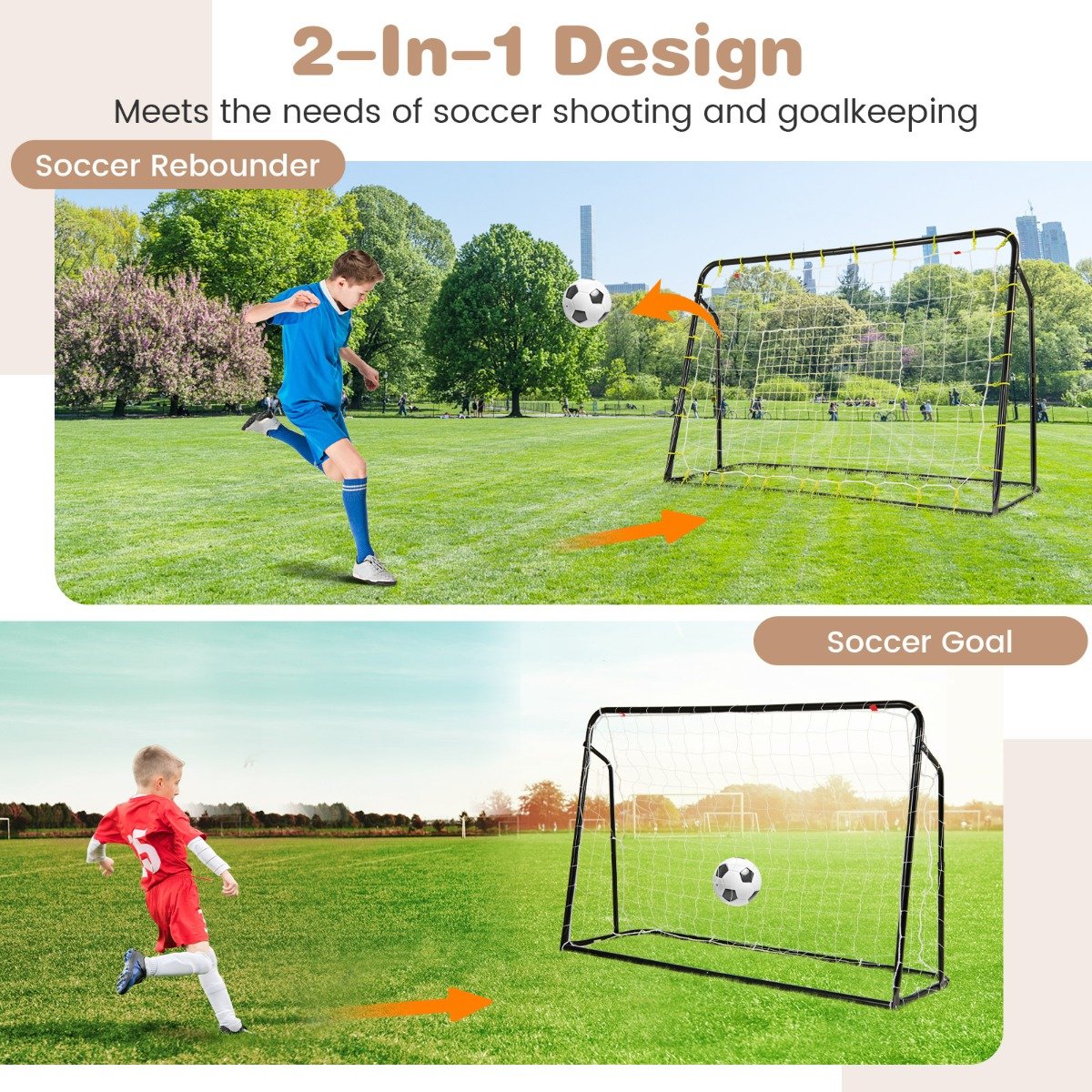 2-in-1 Kids Soccer Rebounder and Soccer Goal for Kids Aged 6+ Years Old-Black