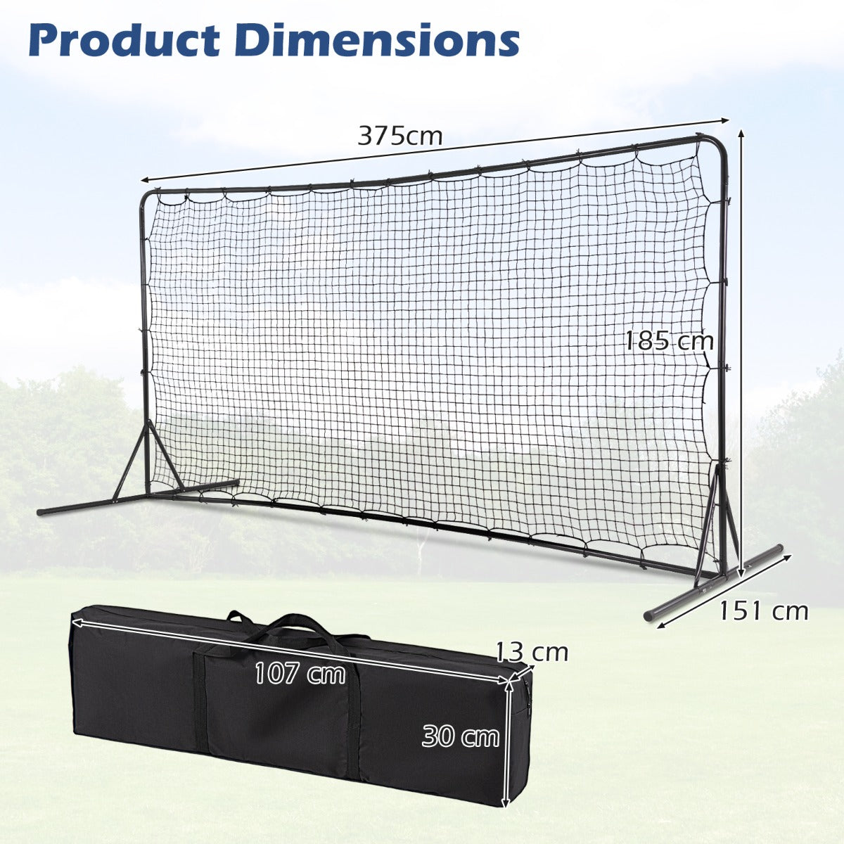 Portable Soccer Rebounder Net with Carry Bag, Sturdy Metal Frame-Black