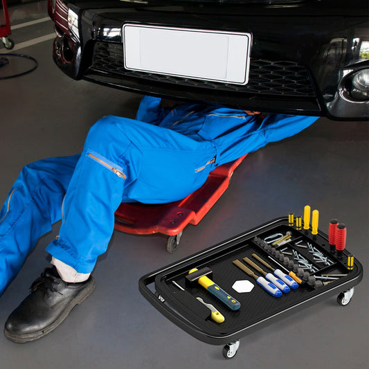 2-in-1 Rolling Tool Tray with Detachable Part Tray-Black