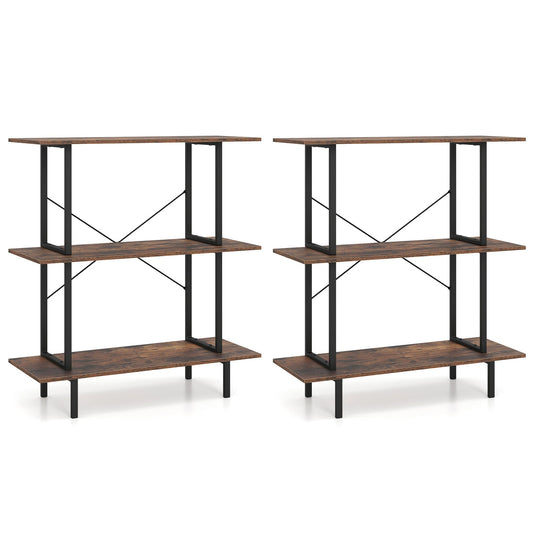 2-Pack 3-Tier Industrial Bookshelf in Rustic Brown