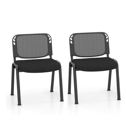 2 Piece Modern Stackable Upholstered Armless Conference Reception Chair in Black