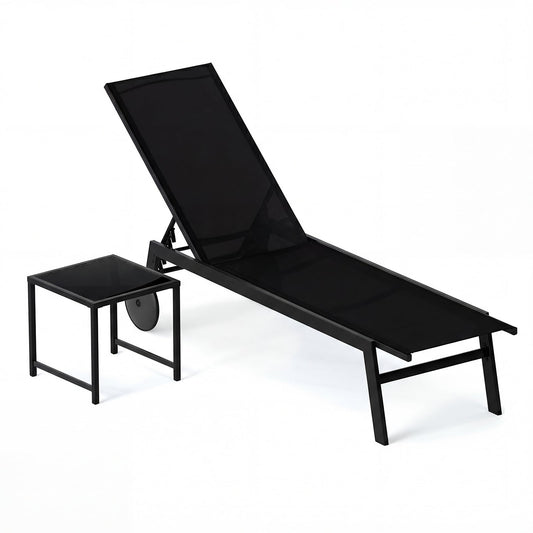 2-Piece Patio Chaise Lounge Set in Black